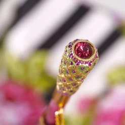 Artisan Pink Floral Umbrella with Crystal Handle & Exquisite Hand-Pain