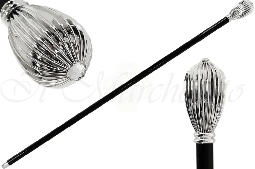 Bastone da cermonia argentato con goccia e cristallo Swarovski