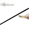 Bastone da passeggio con anatra dorata smaltata a mano