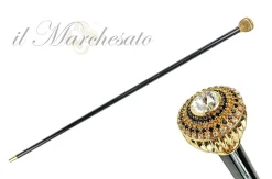 Bastone da passeggio fine ed elegante con topazio e cristalli neri