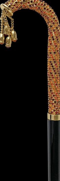 Bastone da passeggio incrostato con cristalli multicolori rossi e aran