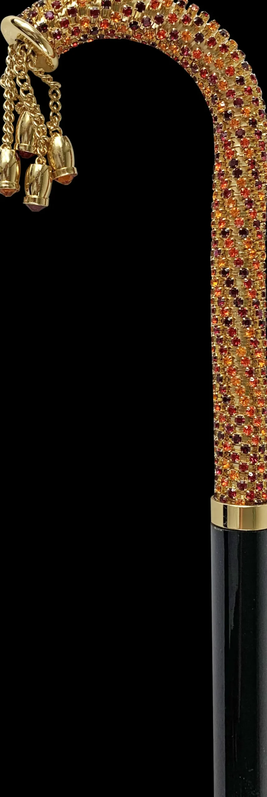 Bastone da passeggio incrostato con cristalli multicolori rossi e aran
