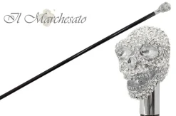 Bastone di lusso con teschio placcato argento e tempestato di cristall