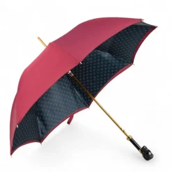 Bold Burgundy Umbrella with Artisan Skull Handle for a Unique Style