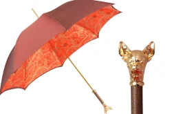 Chic Companion: Red Umbrella with Gold Chihuahua Handle
