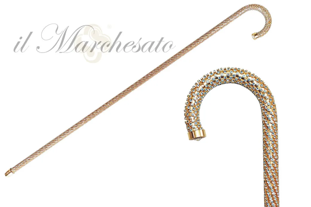 Crook Walking Cane Encrust di cristalli di acquamarina
