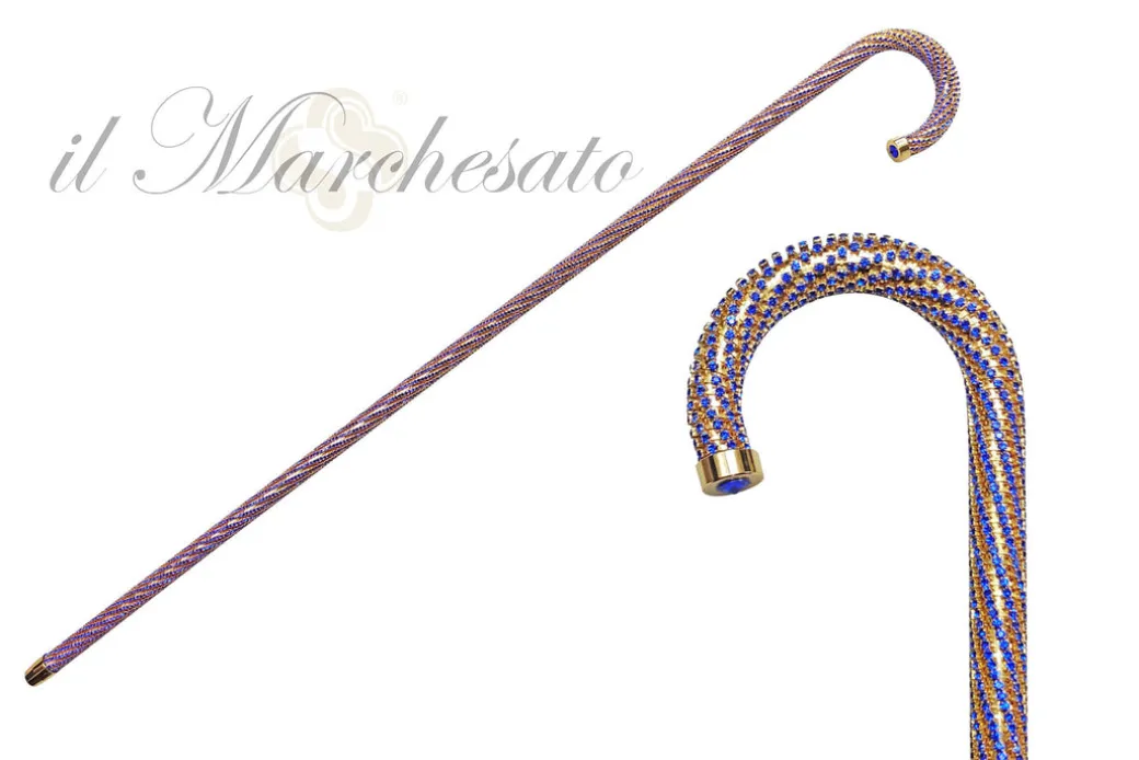 Crook Walking Cane Encrust di cristalli di zaffiro