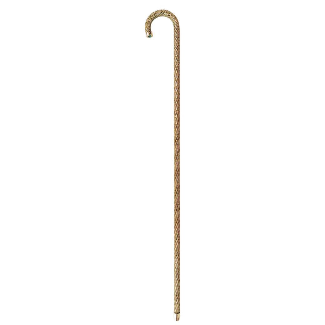 Crook Walking Cane Encrust di cristalli di smeraldo