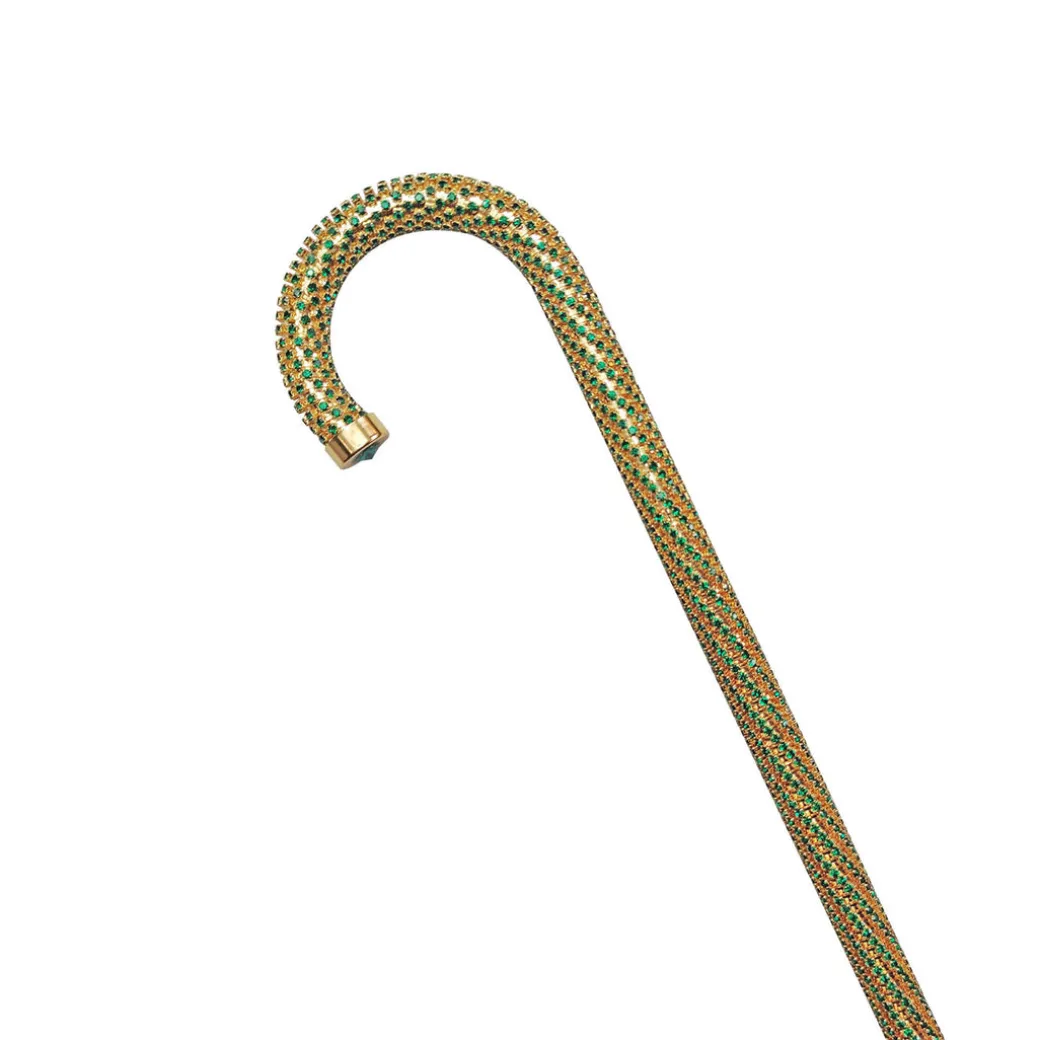 Crook Walking Cane Encrust di cristalli di smeraldo