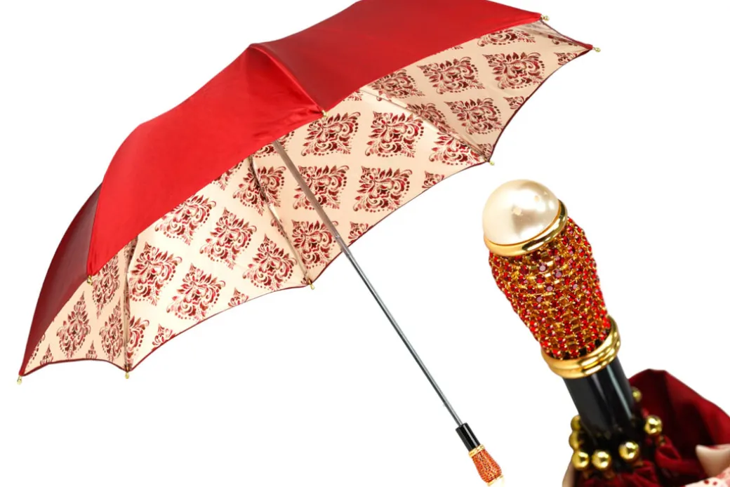 Damask Splendor: Exclusive Umbrella with Damask Design in Amaranth Col