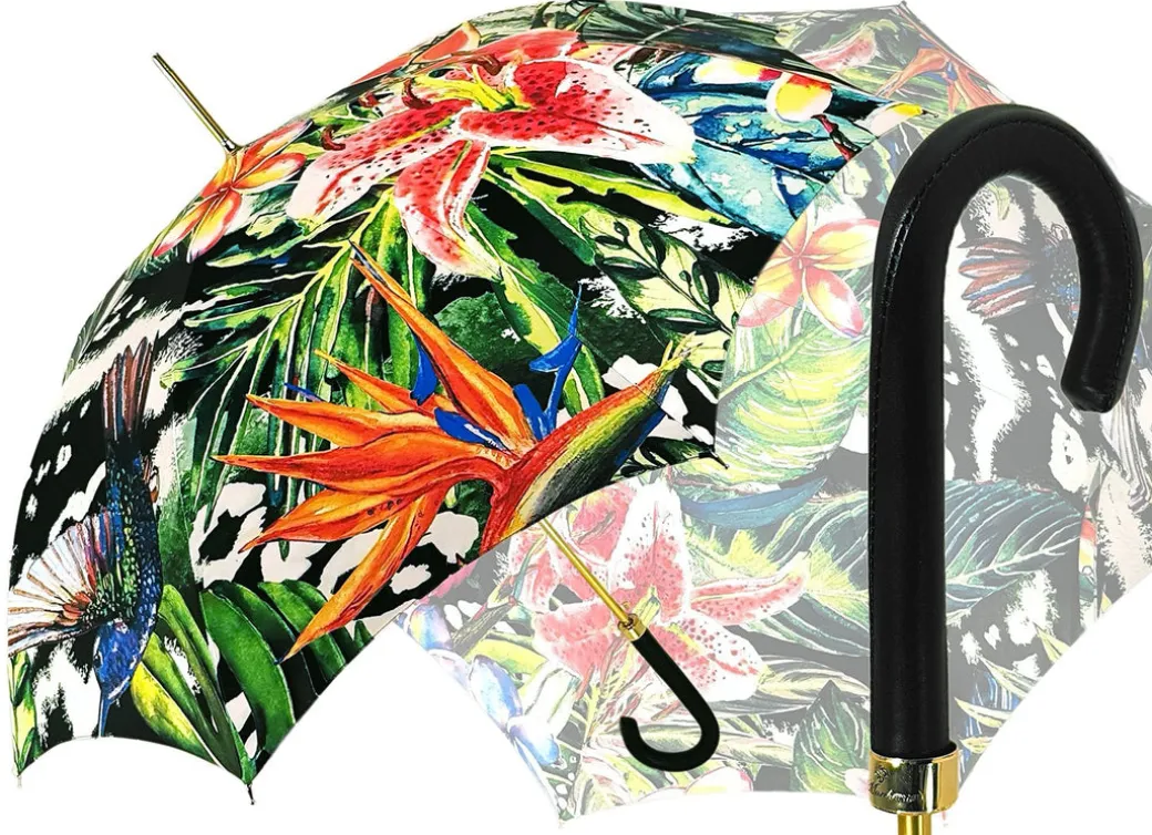 Disgno dipinto a fiori - Manico in pelle nera