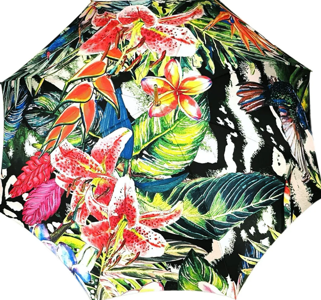 Disgno dipinto a fiori - Manico in pelle nera