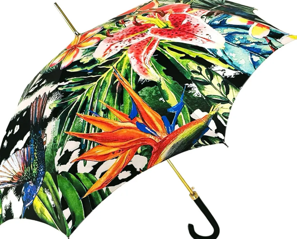 Disgno dipinto a fiori - Manico in pelle nera