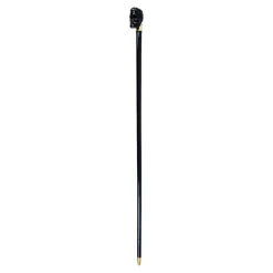 Elegant Cane with Sculpted Black Skull Handle and Gold Accents