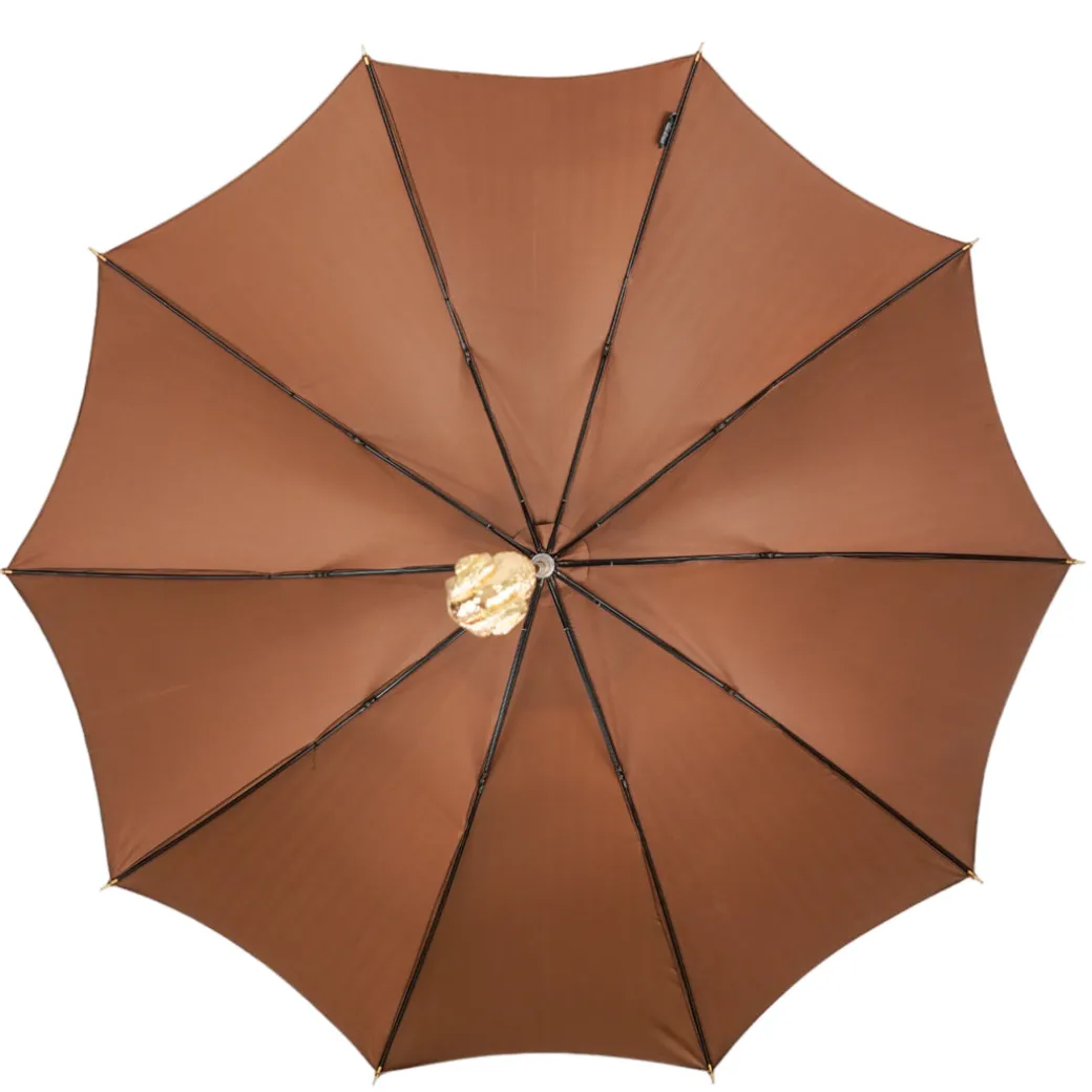 Elegant Tobacco Umbrella with Gold Ram