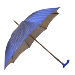 Elegant Umbrella with Blue Leather Handle and Beechwood Shaft