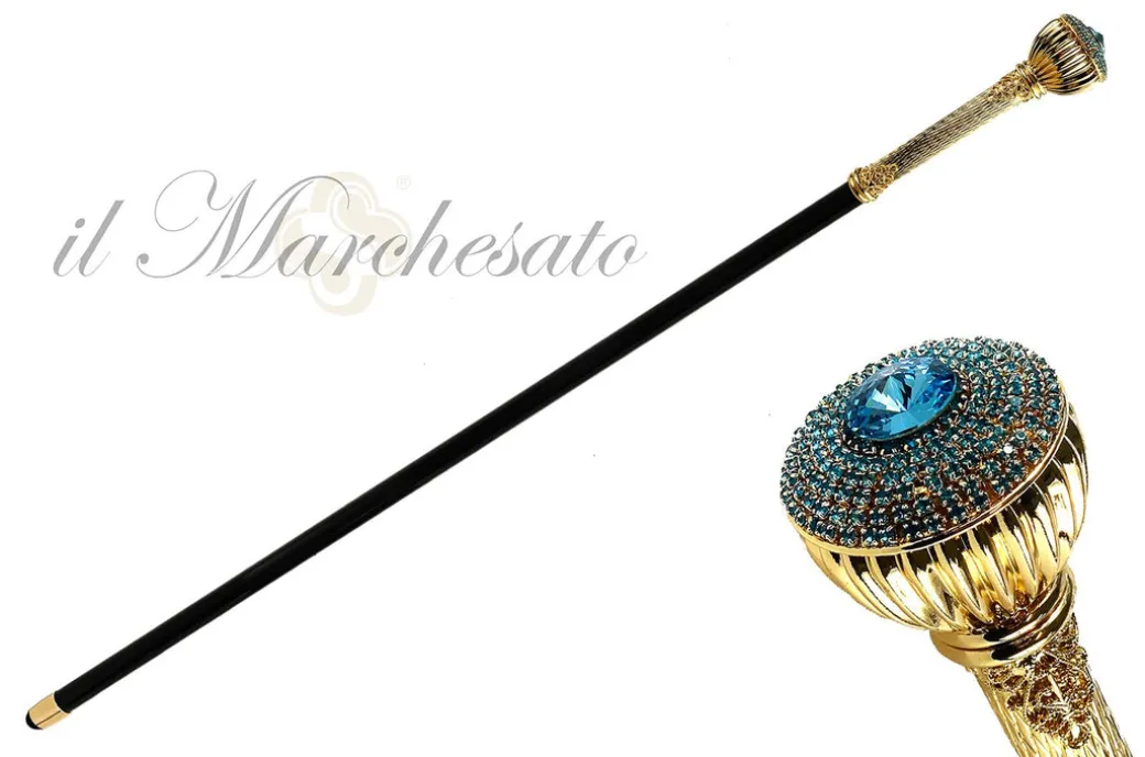 Elegante Bastone Da Passeggio Con Acquamarina