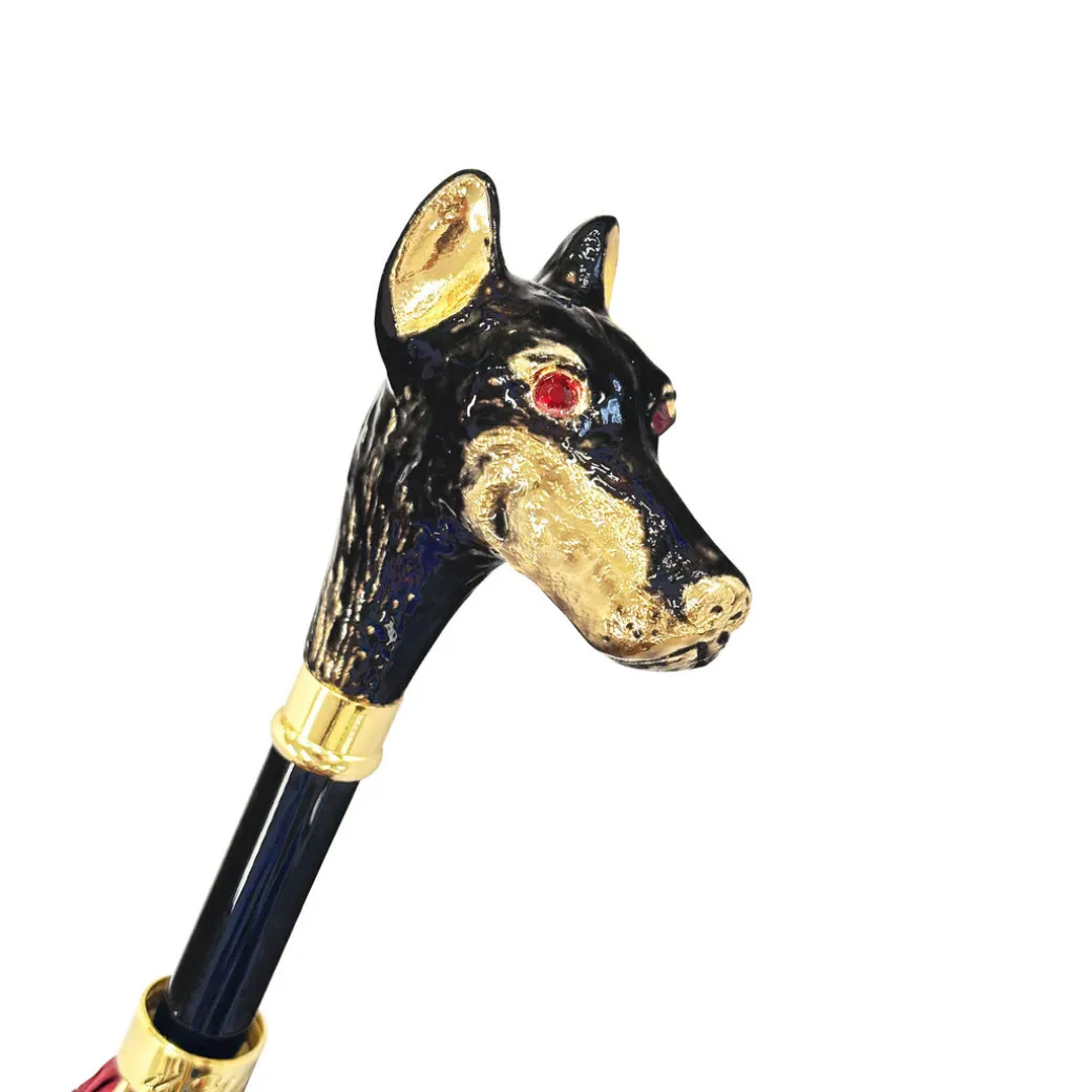 Elegante ombrello - Manico Dobermann placcato oro 24K