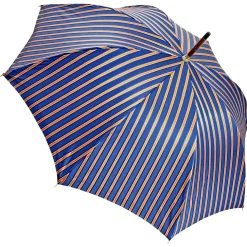 Elegante ombrello arancione - manico in pelle blu fatto a mano