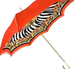 Elegante ombrello con stampa animalier interna, doppio tessuto