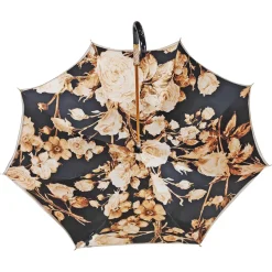 Elegante ombrello da donna con design a fiori neri e marroni