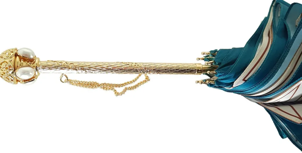 Elegante ombrello di lusso con sfumatura turchese - made in Italy