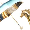 Equestrian Elegance: Light Blue Umbrella with Golden Horse Head Handle