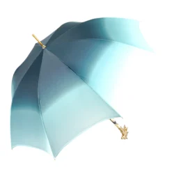 Equestrian Elegance: Light Blue Umbrella with Golden Horse Head Handle