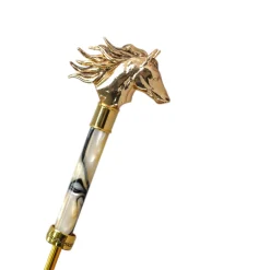 Equestrian Elegance: Light Blue Umbrella with Golden Horse Head Handle