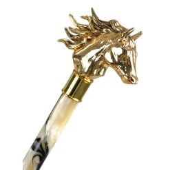 Equestrian Elegance: Light Blue Umbrella with Golden Horse Head Handle
