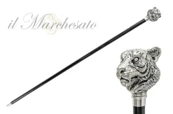 Esclusivo bastone da passeggio con tigre in argento 925