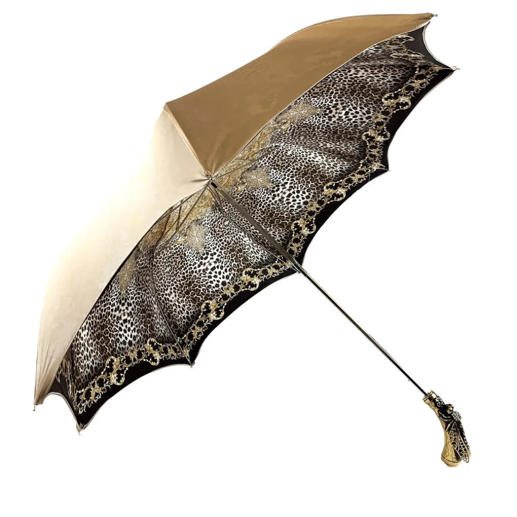 Esclusivo ombrello con Libellula placcata in oro 24K