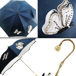 Fantastico ombrello femminile con farfalle ricamate alla moda embrucciola