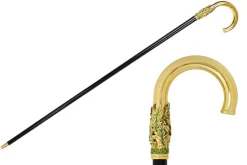 Hand-Painted Golden Plated Metal Walking Cane with Leaf Design