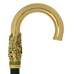 Hand-Painted Golden Plated Metal Walking Cane with Leaf Design