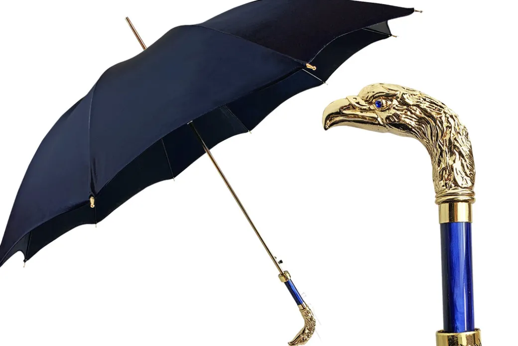 Impugnatura da aquila 24k - Elegante ombrello blu