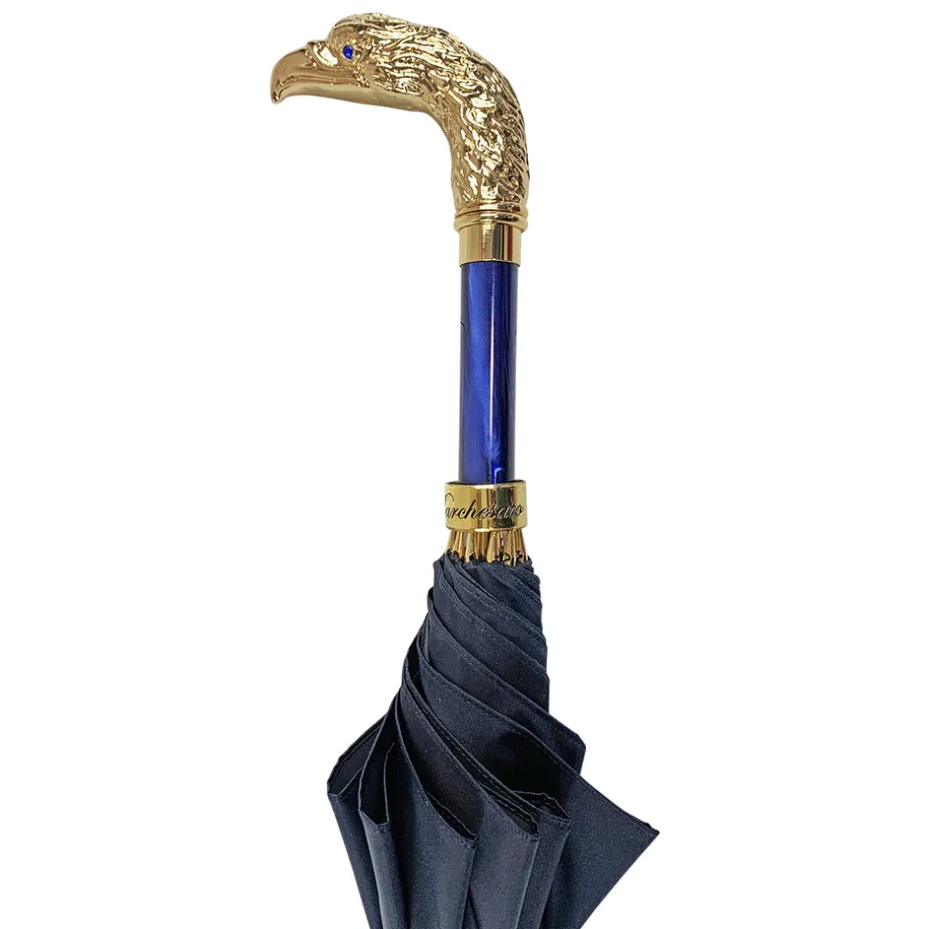 Impugnatura da aquila 24k - Elegante ombrello blu