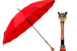 LIMITED COLLECTION - Exclusive Red Umbrella with Jeweled Panther Handl