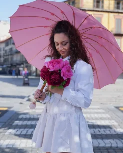 LIMITED COLLECTION - Pink Umbrella with Gold-Plated Handle and Quartz