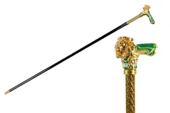 Majestic Gold Lion Handle Walking Cane – Green Enamel Finish