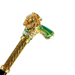 Majestic Gold Lion Handle Walking Cane – Green Enamel Finish