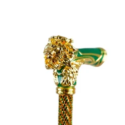 Majestic Gold Lion Handle Walking Cane – Green Enamel Finish