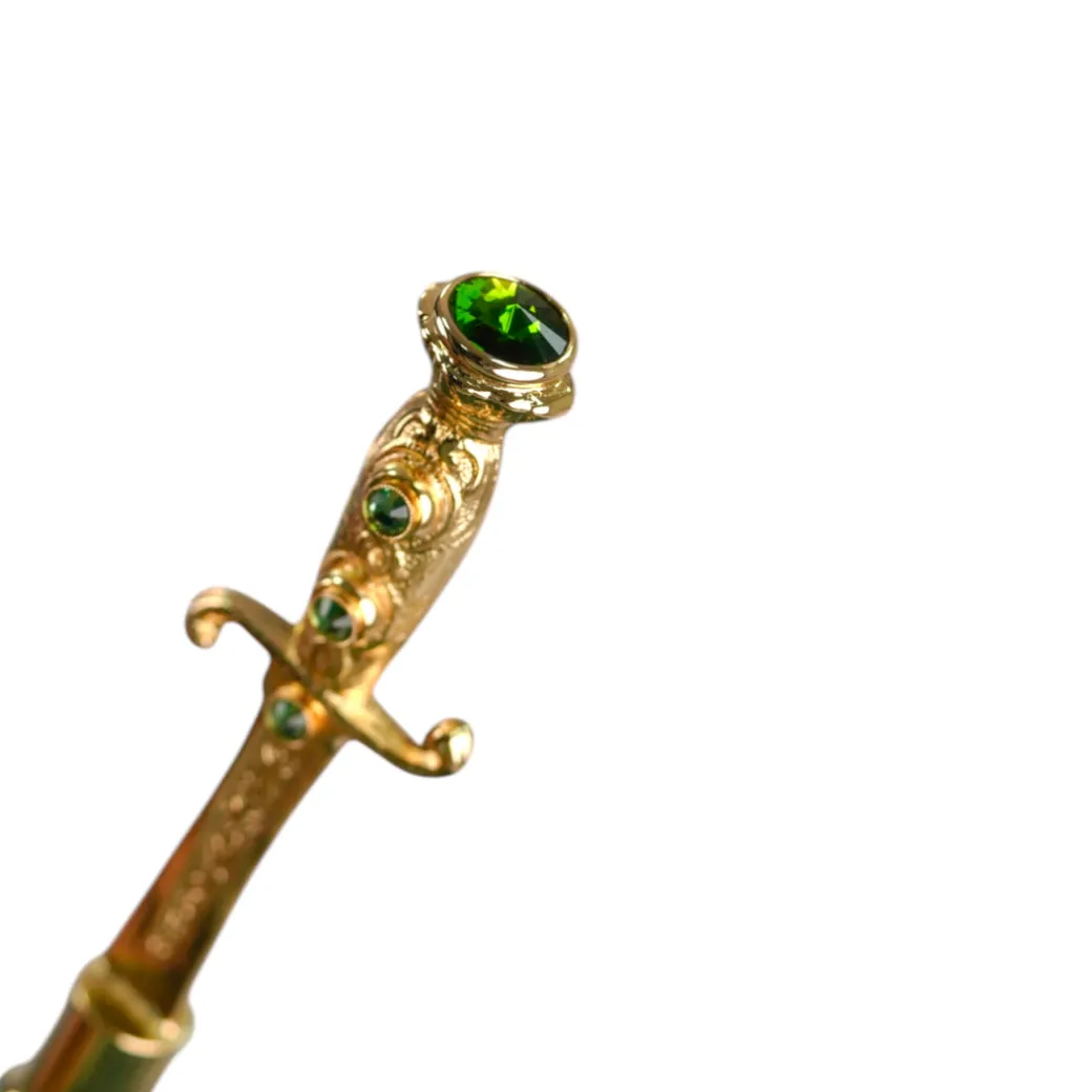 Majestic Green Umbrella with Ornate Sword Handle in 24K Gold Plating
