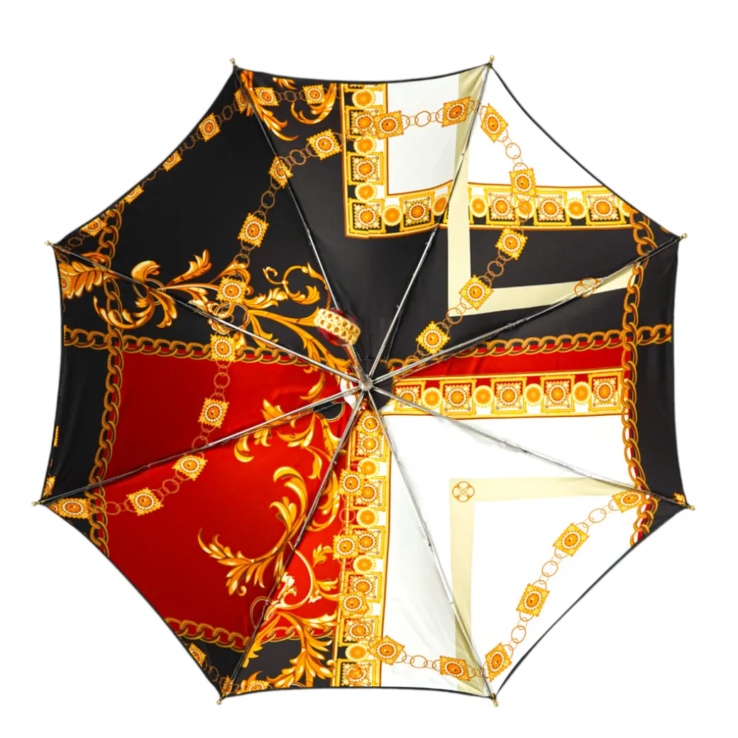 Midnight Glamour: Exclusive Black Umbrella Adorned with Bold Red Cryst