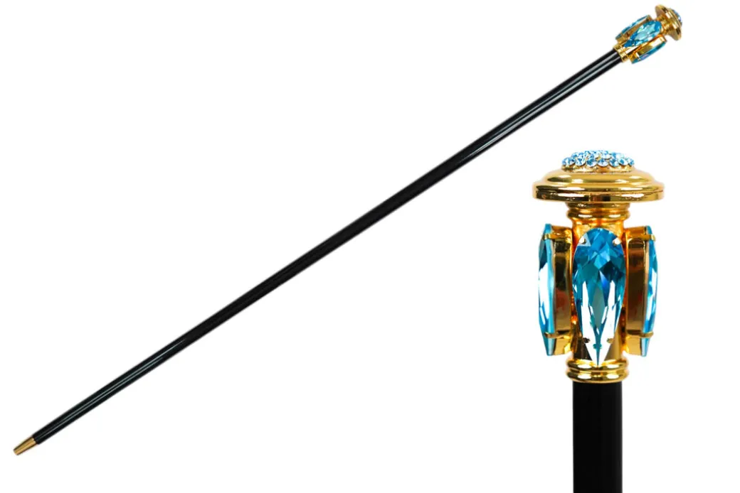 Oceanic Elegance: Exclusive Walking stick with Aquamarine Teardrop Cry