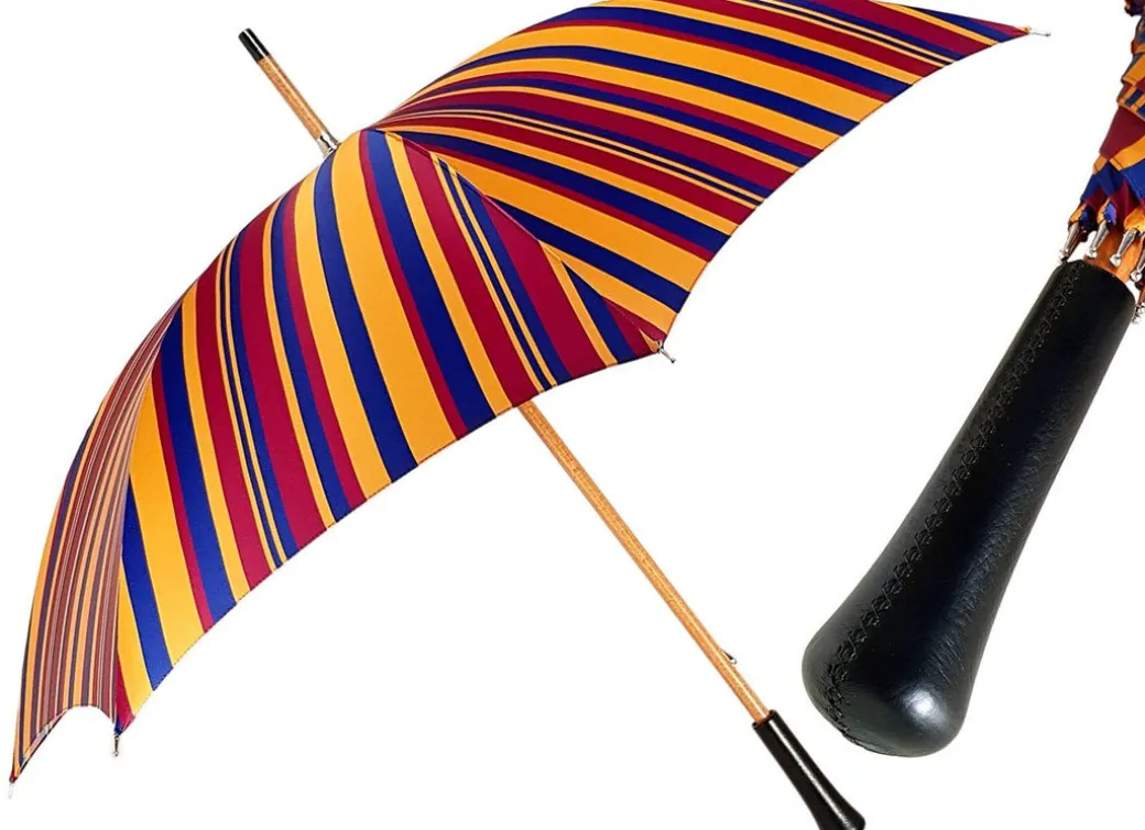 Ombrello a strisce multicolore realizzato a mano