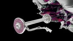 Ombrello argentato con anemoni e cristalli Fucsia