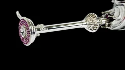 Ombrello argentato con anemoni e cristalli Fucsia