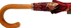 Ombrello artigianale - a righe rosso e crema - legno malacca