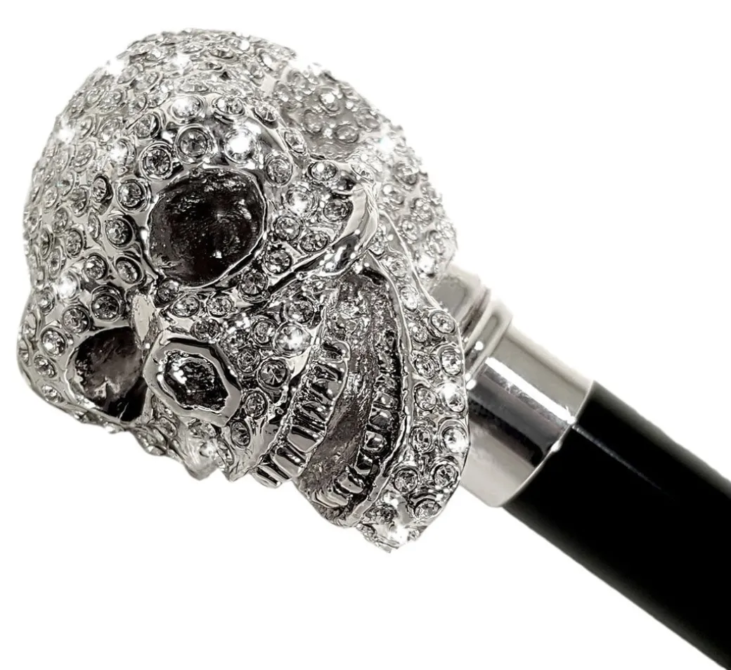 Ombrello artigianale di lusso con teschio tempestato di Swarovski